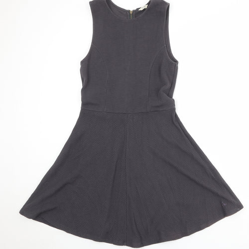 Jack Wills Womens Grey Cotton Skater Dress Size 12 Round Neck Zip