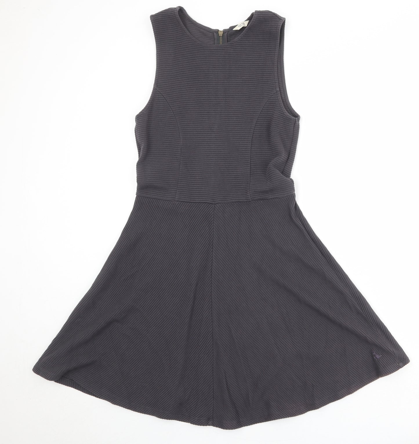 Jack Wills Womens Grey Cotton Skater Dress Size 12 Round Neck Zip