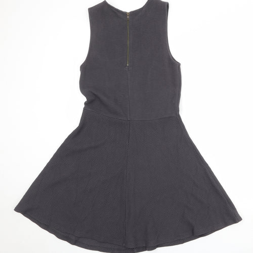 Jack Wills Womens Grey Cotton Skater Dress Size 12 Round Neck Zip