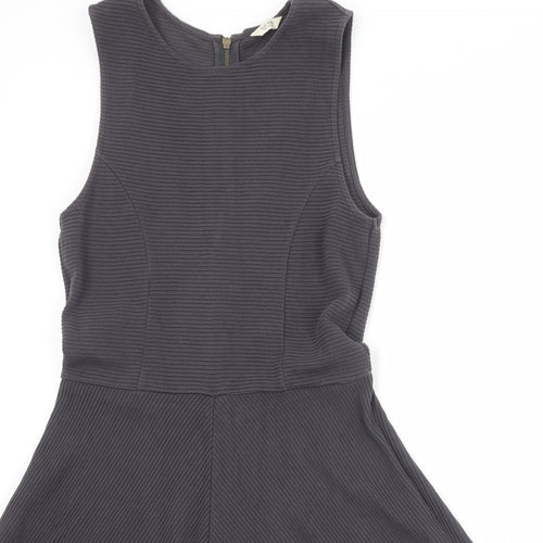 Jack Wills Womens Grey Cotton Skater Dress Size 12 Round Neck Zip