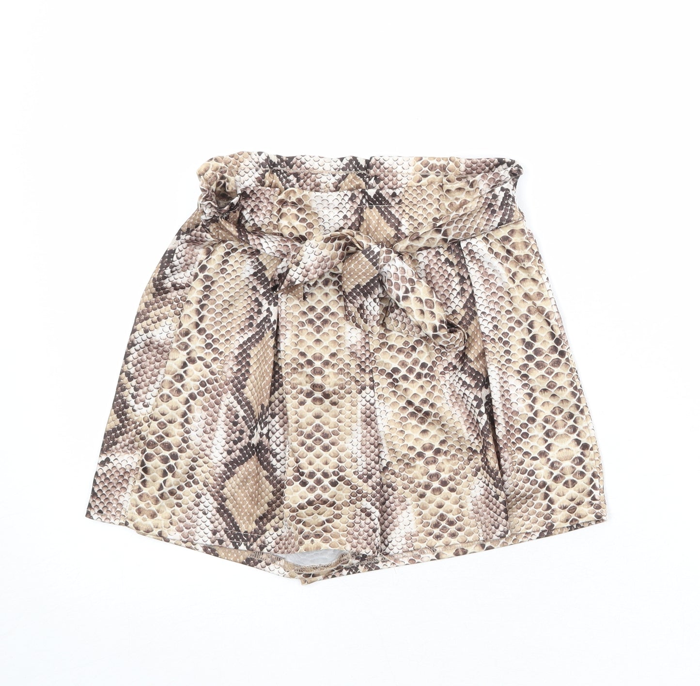 PRETTYLITTLETHING Womens Brown Animal Print Polyester Basic Shorts Size 6 Regular Pull On - Snake Print
