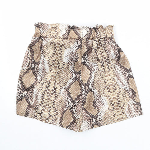 PRETTYLITTLETHING Womens Brown Animal Print Polyester Basic Shorts Size 6 Regular Pull On - Snake Print