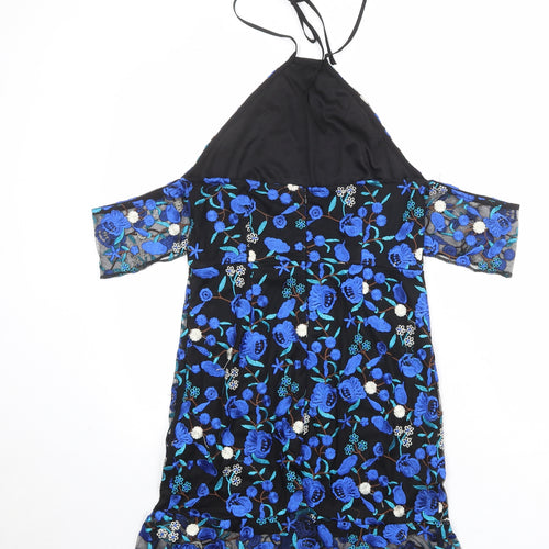PRETTYLITTLETHING Womens Multicoloured Floral Polyester A-Line Size 10 Halter Zip - Cold Shoulder