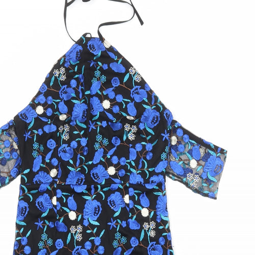 PRETTYLITTLETHING Womens Multicoloured Floral Polyester A-Line Size 10 Halter Zip - Cold Shoulder