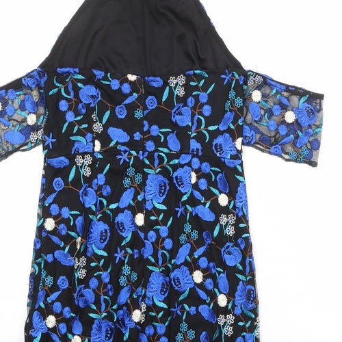 PRETTYLITTLETHING Womens Multicoloured Floral Polyester A-Line Size 10 Halter Zip - Cold Shoulder