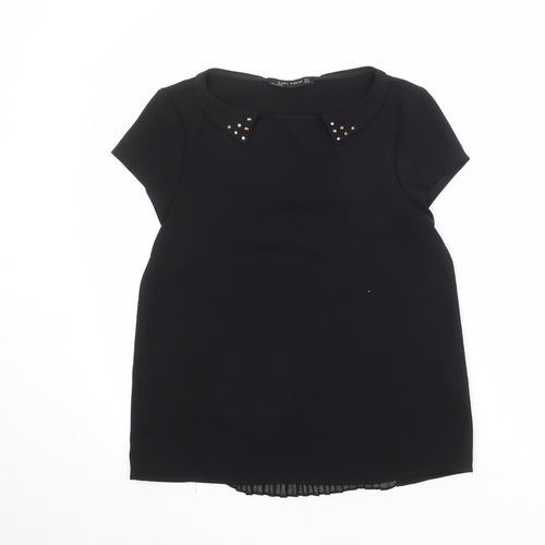 Zara Womens Black Polyester Basic T-Shirt Size M Round Neck