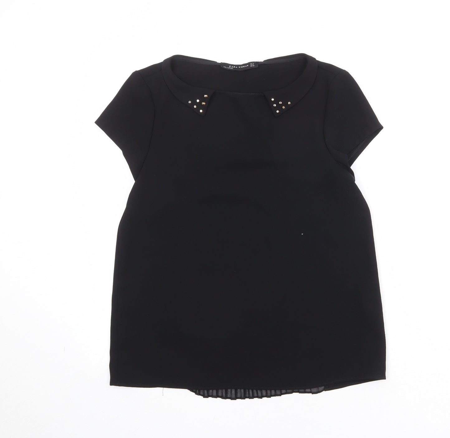 Zara Womens Black Polyester Basic T-Shirt Size M Round Neck