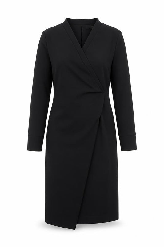 Front view of Next women’s black polyester shift, size UK 6, v-neck zip