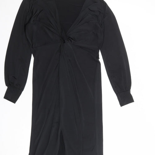 Boohoo Womens Black Polyester Shift Size 6 V-Neck Pullover