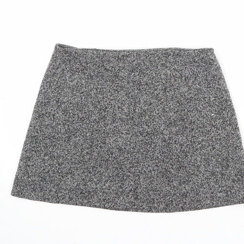 Topshop Womens Grey Cotton A-Line Skirt Size 10 Zip