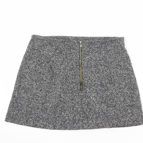 Topshop Womens Grey Cotton A-Line Skirt Size 10 Zip