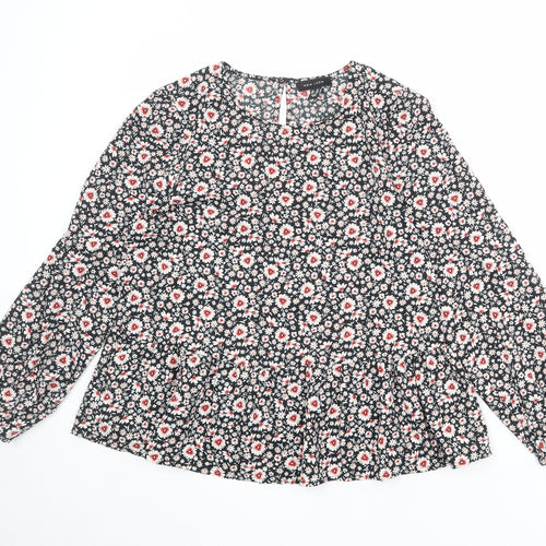 New Look Womens Black Floral Polyester Basic Blouse Size 12 Round Neck