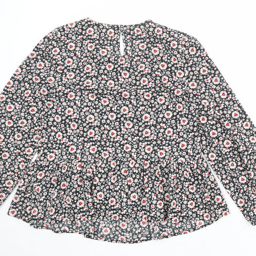 New Look Womens Black Floral Polyester Basic Blouse Size 12 Round Neck