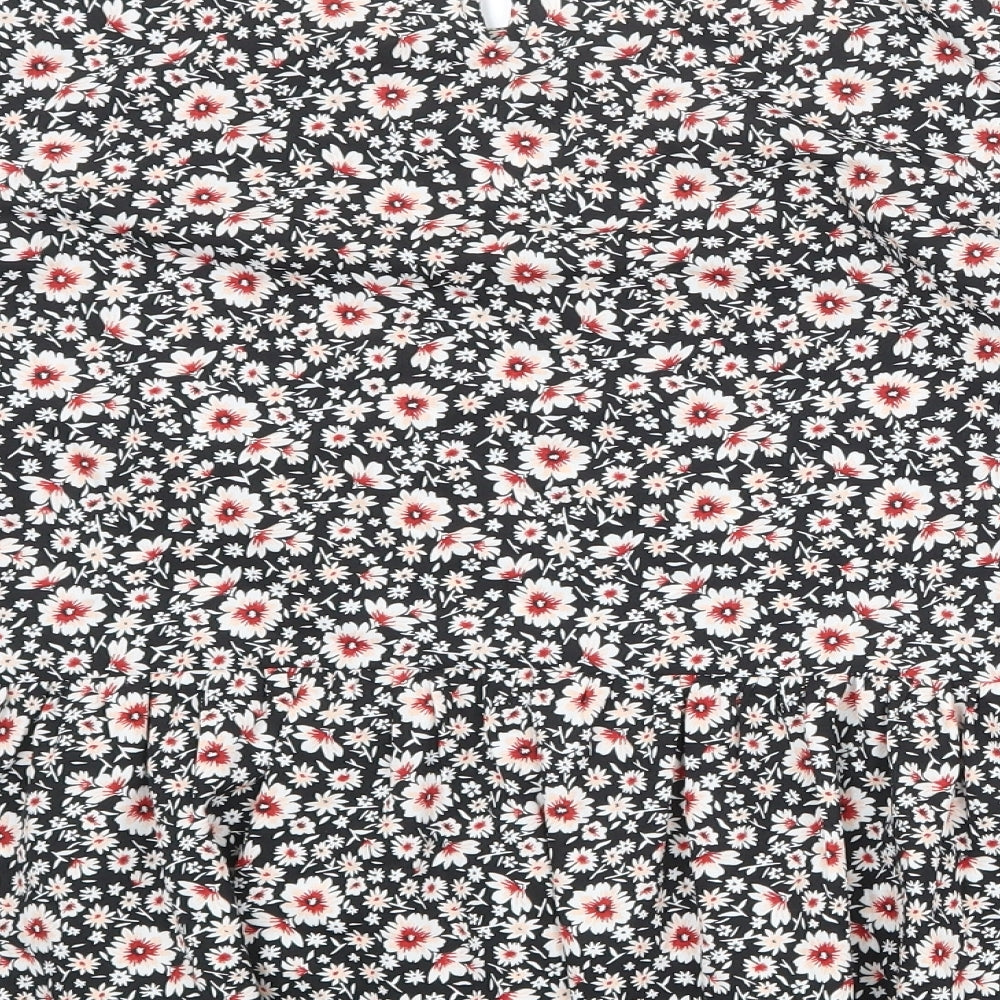 New Look Womens Black Floral Polyester Basic Blouse Size 12 Round Neck