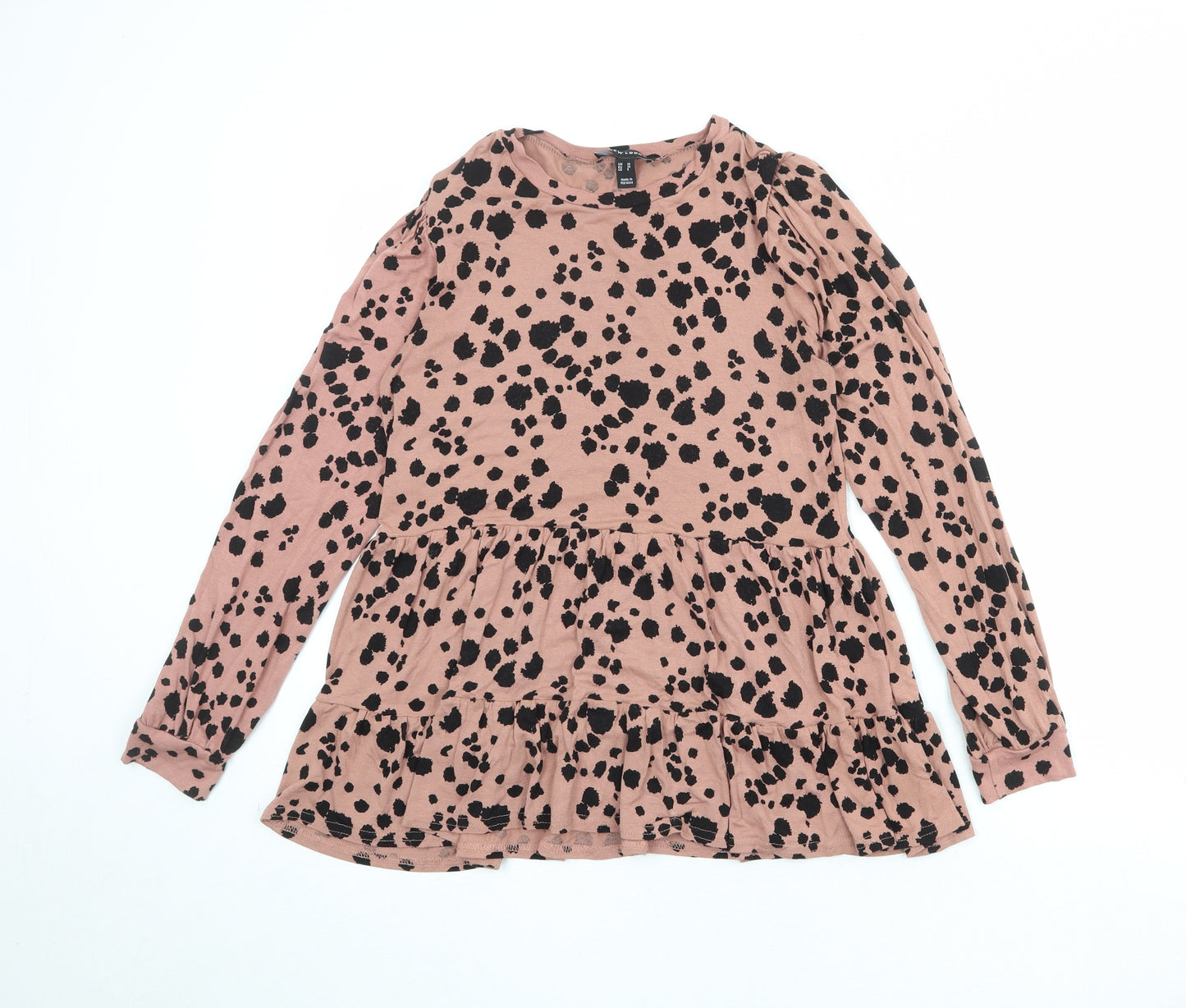 New Look Womens Pink Geometric Viscose Basic Blouse Size 10 Round Neck