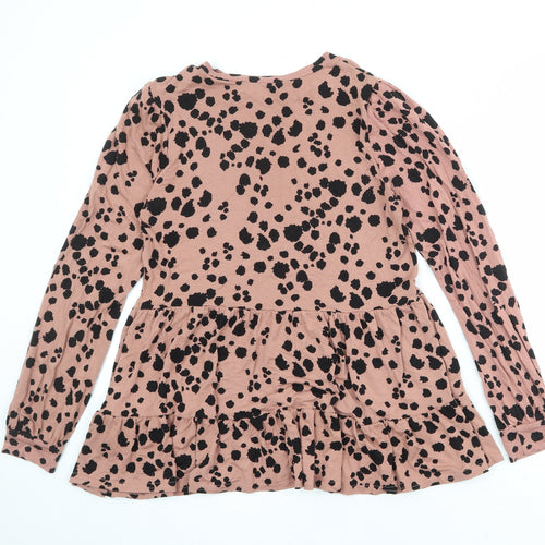 New Look Womens Pink Geometric Viscose Basic Blouse Size 10 Round Neck