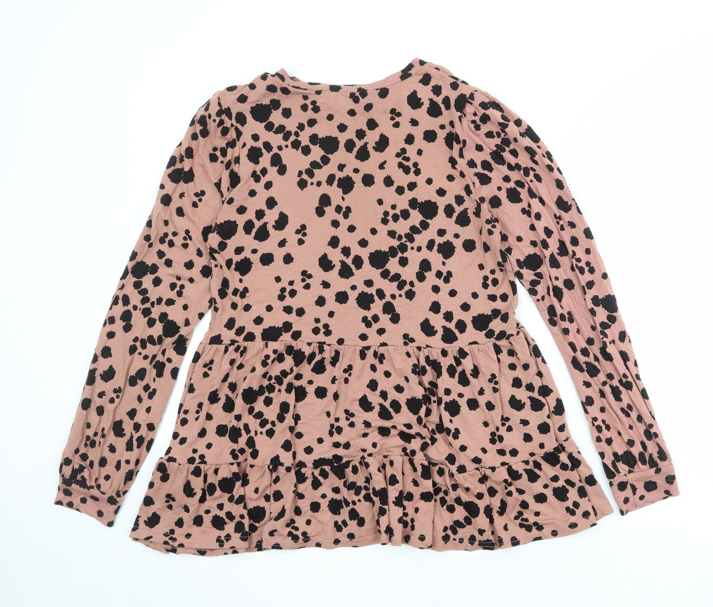 New Look Womens Pink Geometric Viscose Basic Blouse Size 10 Round Neck