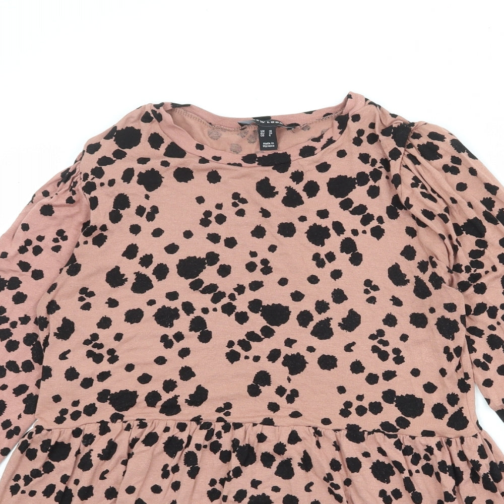 New Look Womens Pink Geometric Viscose Basic Blouse Size 10 Round Neck