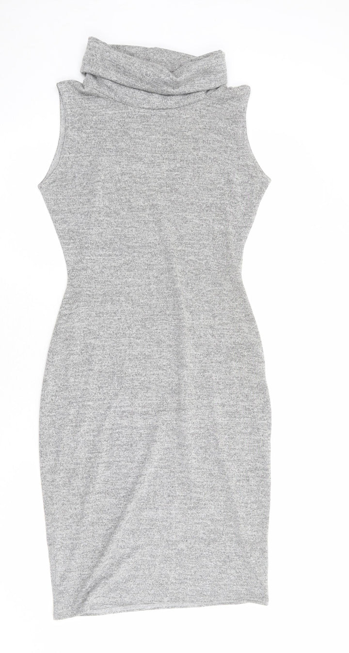 Miss Glitz Womens Grey Polyester Shift Size S Roll Neck Pullover - Size S-M