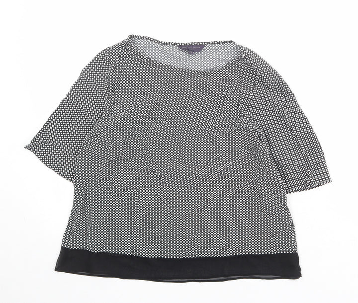 Marks and Spencer Womens Black Polka Dot Viscose Basic Blouse Size 12 Round Neck