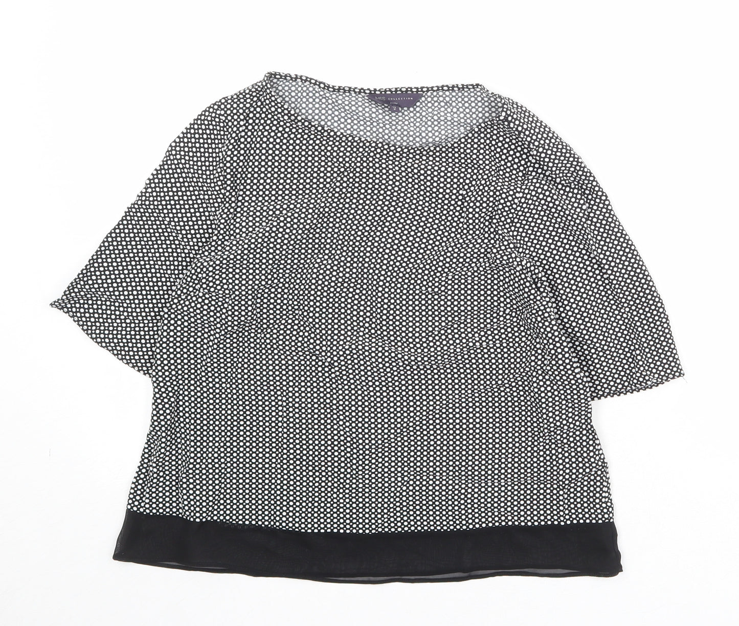 Marks and Spencer Womens Black Polka Dot Viscose Basic Blouse Size 12 Round Neck