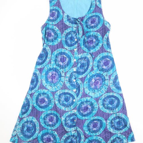 Adini Womens Multicoloured Geometric Polyester A-Line Size M Round Neck Button