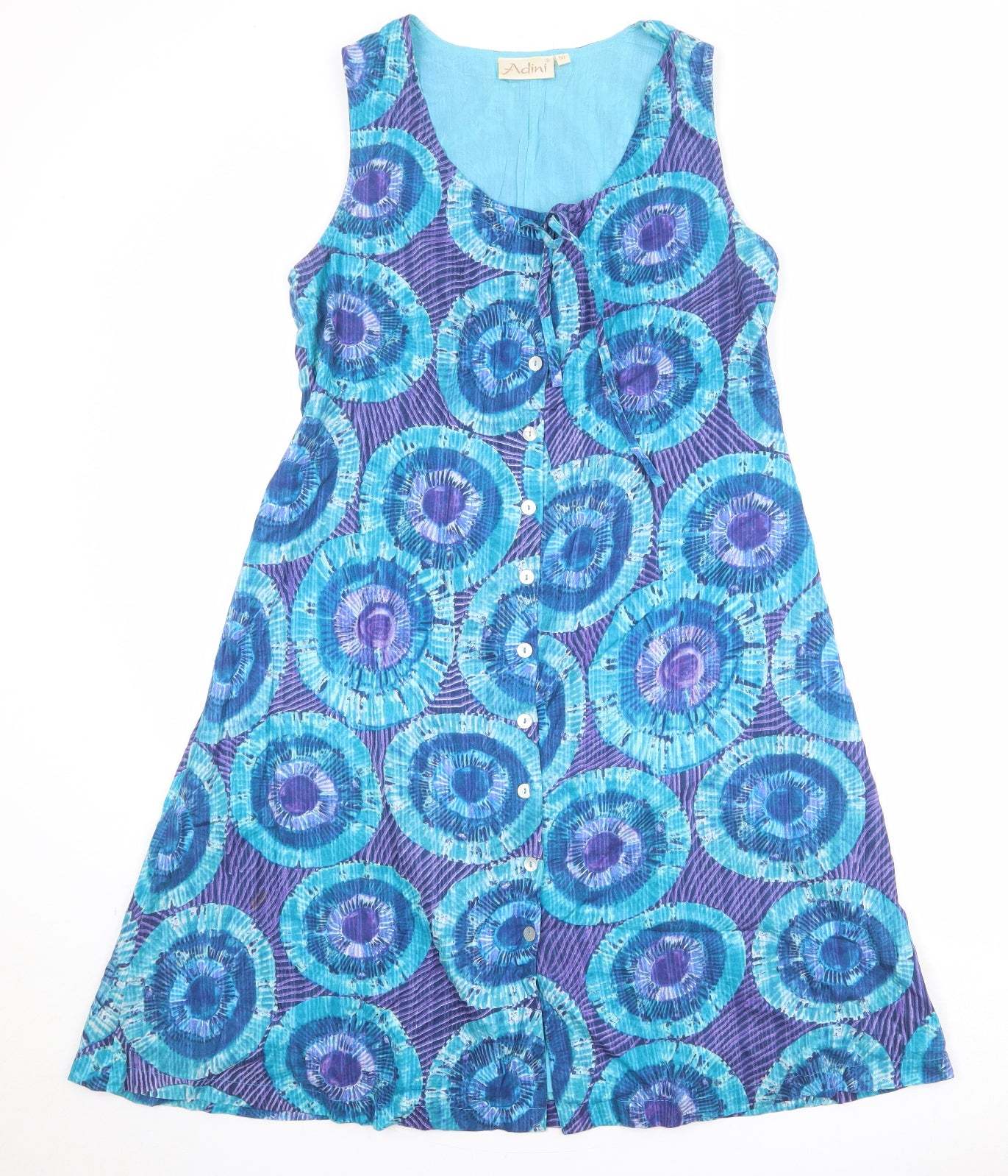 Adini Womens Multicoloured Geometric Polyester A-Line Size M Round Neck Button