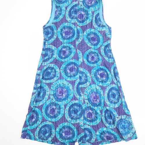 Adini Womens Multicoloured Geometric Polyester A-Line Size M Round Neck Button