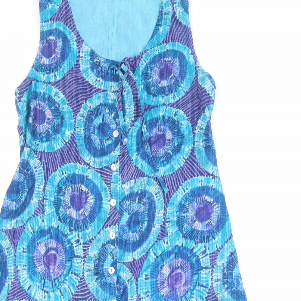 Adini Womens Multicoloured Geometric Polyester A-Line Size M Round Neck Button