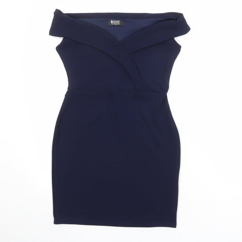 Girls On Film Womens Blue Polyester Shift Size 10 Off the Shoulder Pullover