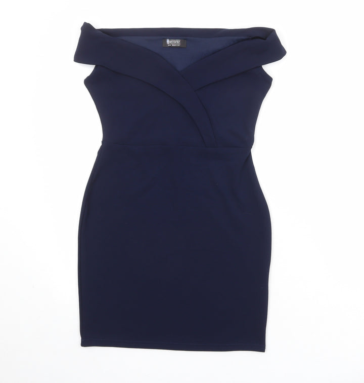 Girls On Film Womens Blue Polyester Shift Size 10 Off the Shoulder Pullover