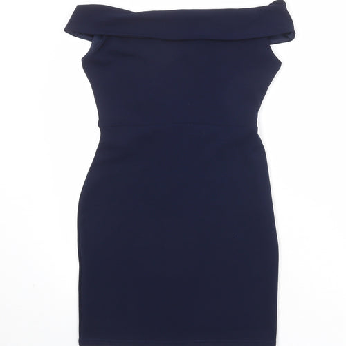 Girls On Film Womens Blue Polyester Shift Size 10 Off the Shoulder Pullover