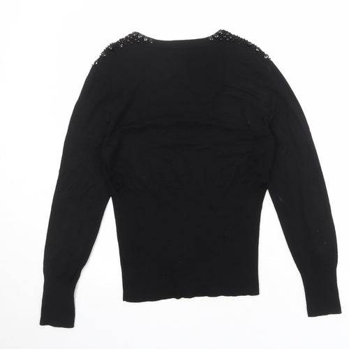Planet Womens Black Round Neck Viscose Pullover Jumper Size M