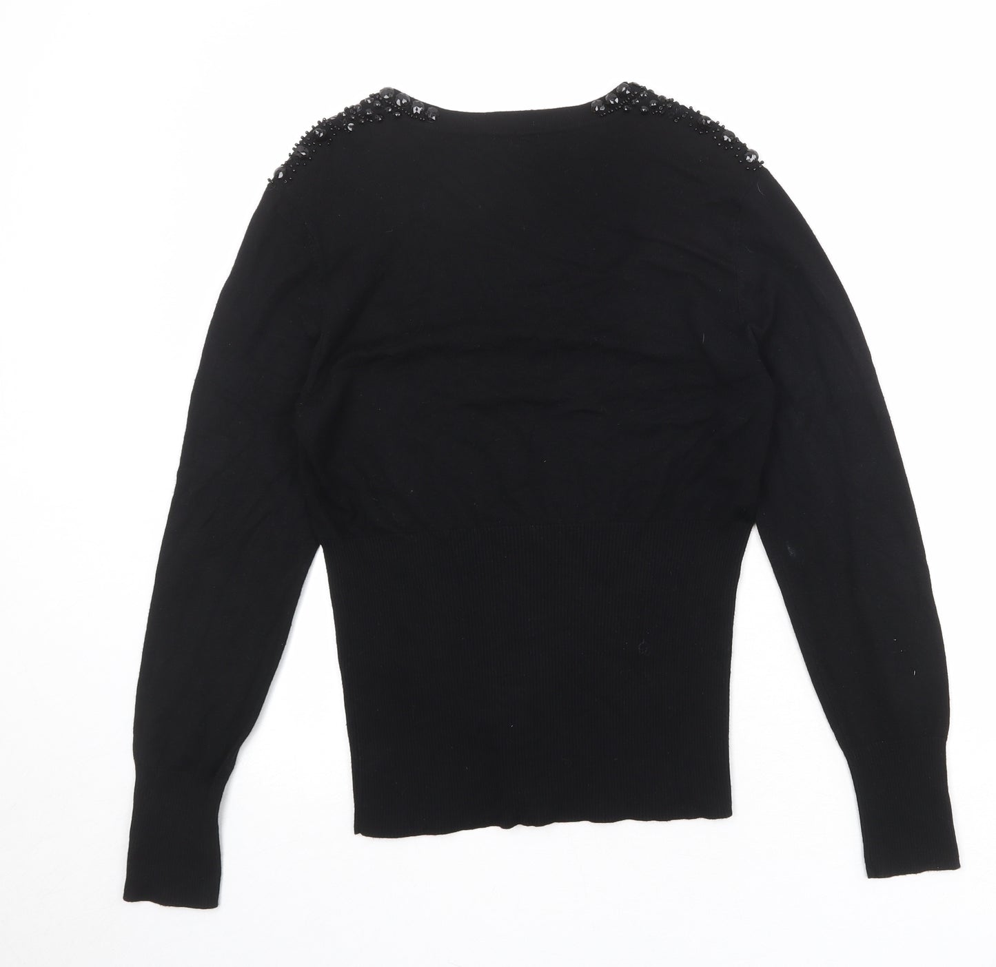 Planet Womens Black Round Neck Viscose Pullover Jumper Size M