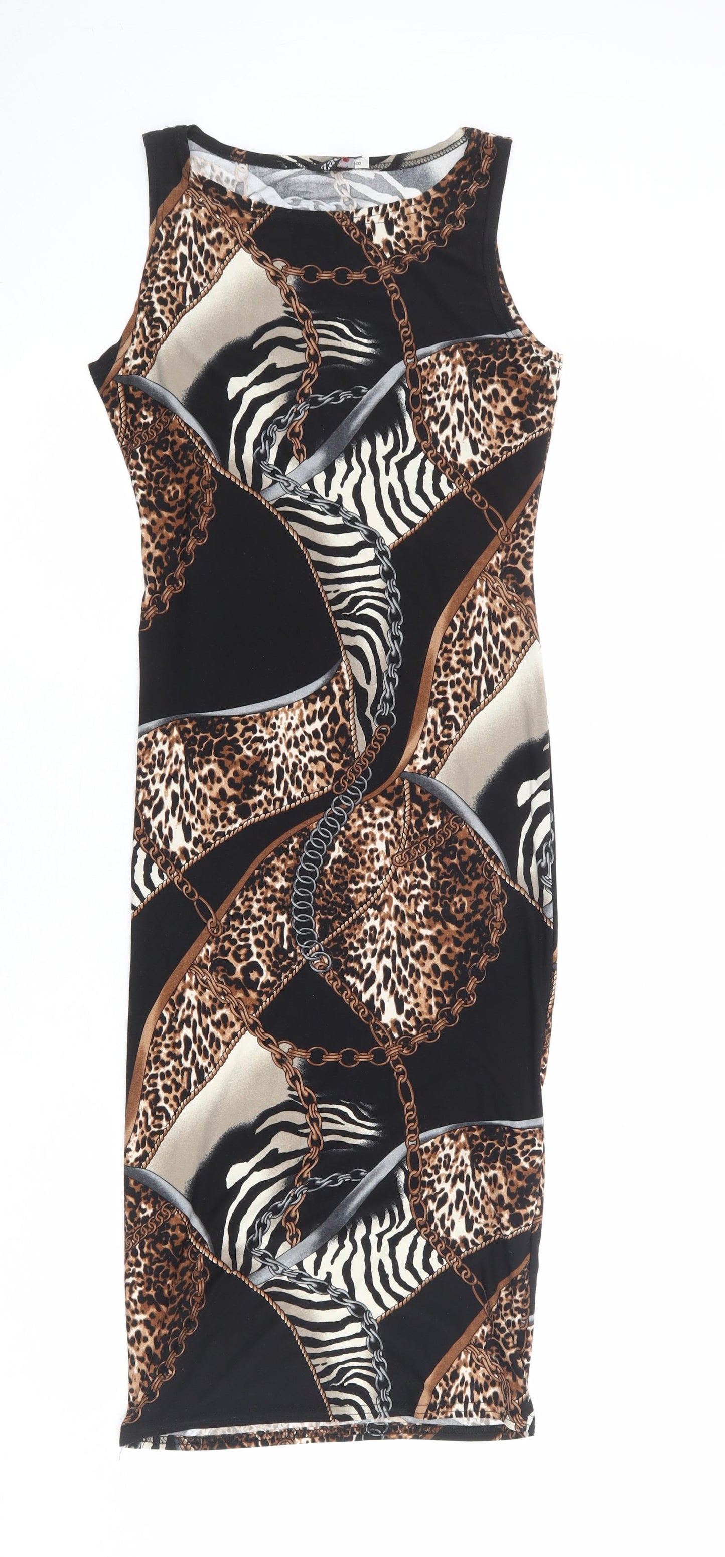 Zack Womens Multicoloured Geometric Polyester Tank Dress Size 8 Round Neck Pullover