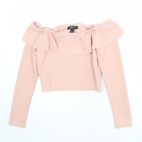 New Look Womens Pink Polyester Cropped Blouse Size 12 Round Neck