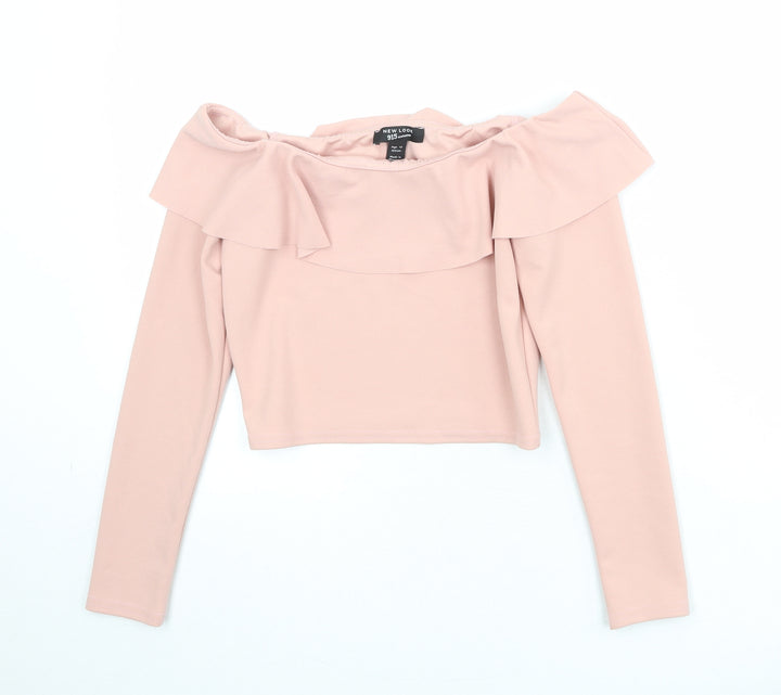New Look Womens Pink Polyester Cropped Blouse Size 12 Round Neck