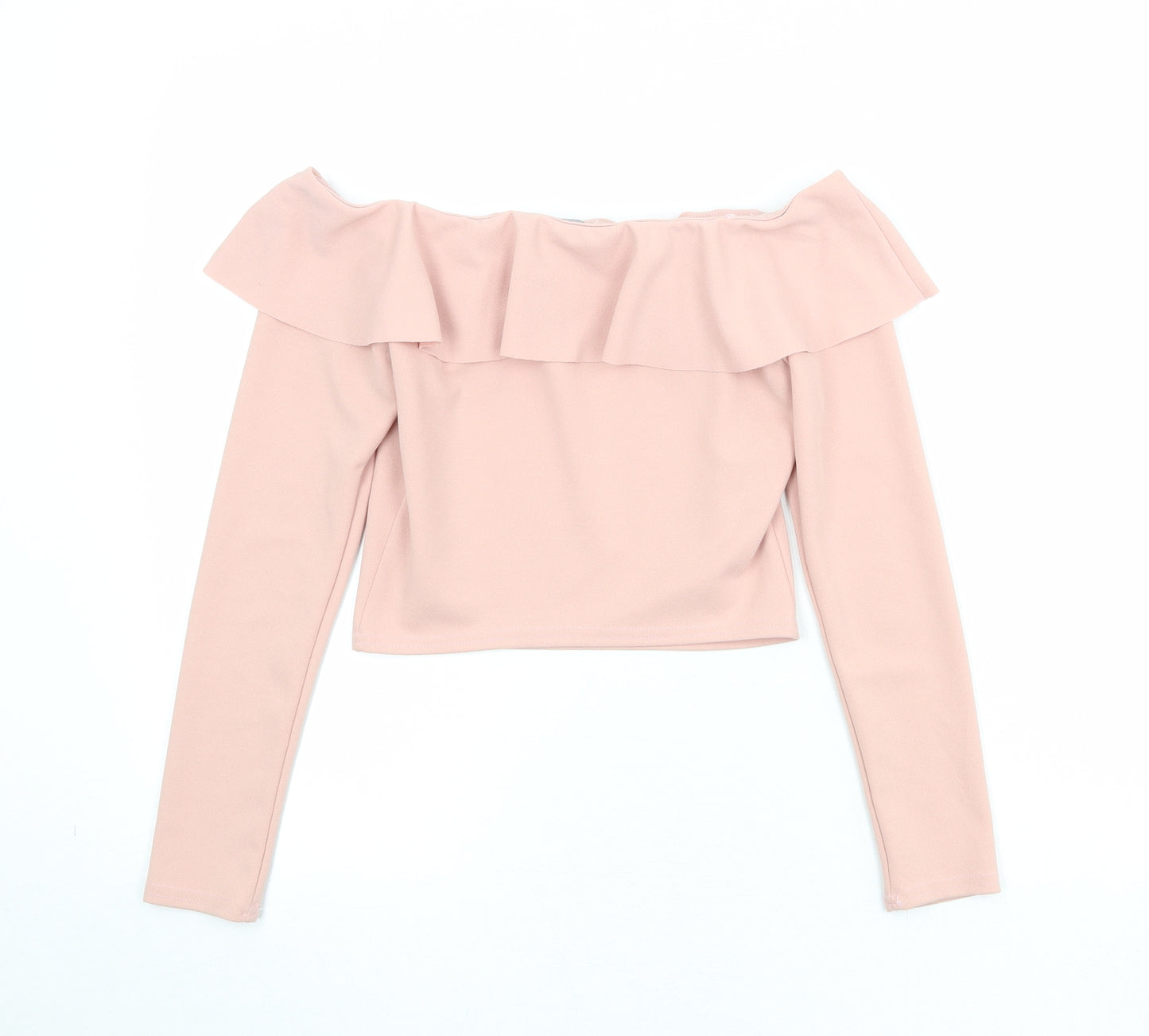 New Look Womens Pink Polyester Cropped Blouse Size 12 Round Neck
