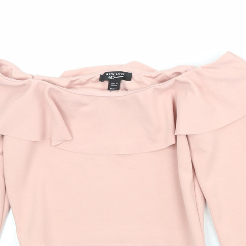 New Look Womens Pink Polyester Cropped Blouse Size 12 Round Neck