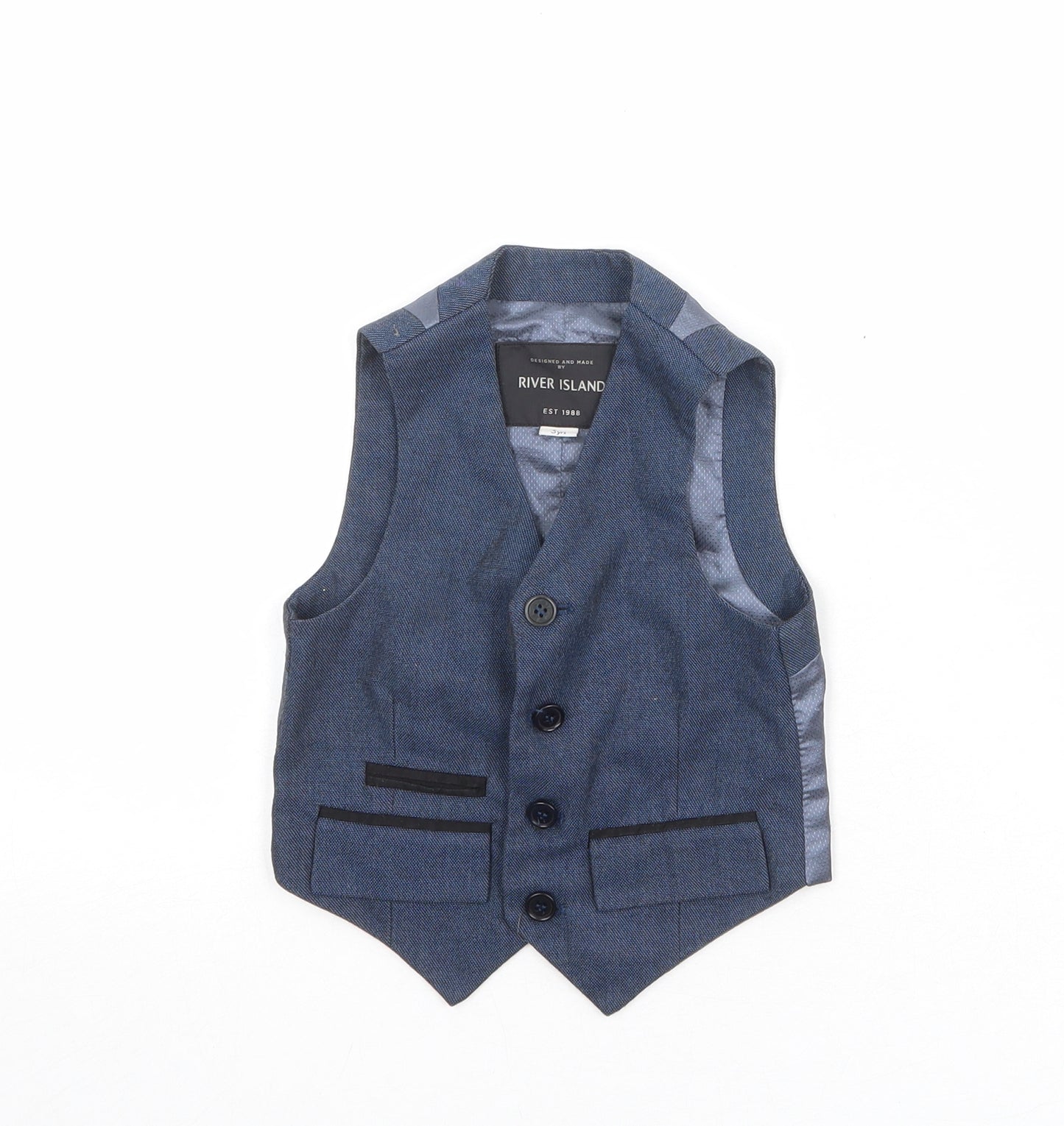 River Island Boys Blue Jacket Waistcoat Size 3 Years Button