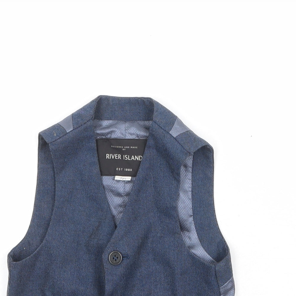River Island Boys Blue Jacket Waistcoat Size 3 Years Button