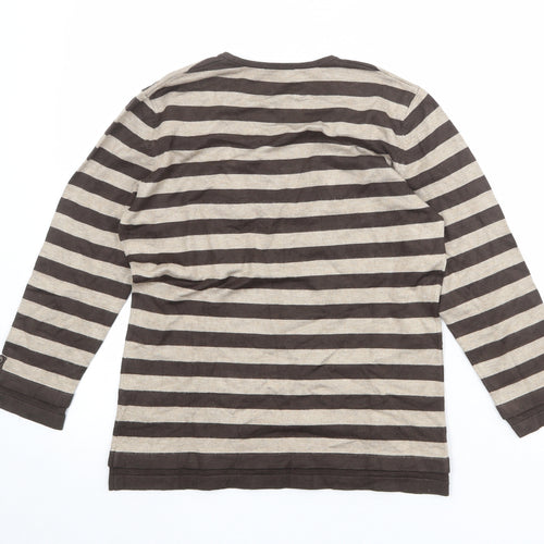 Bianca Womens Brown Striped Viscose Basic T-Shirt Size 10 Scoop Neck