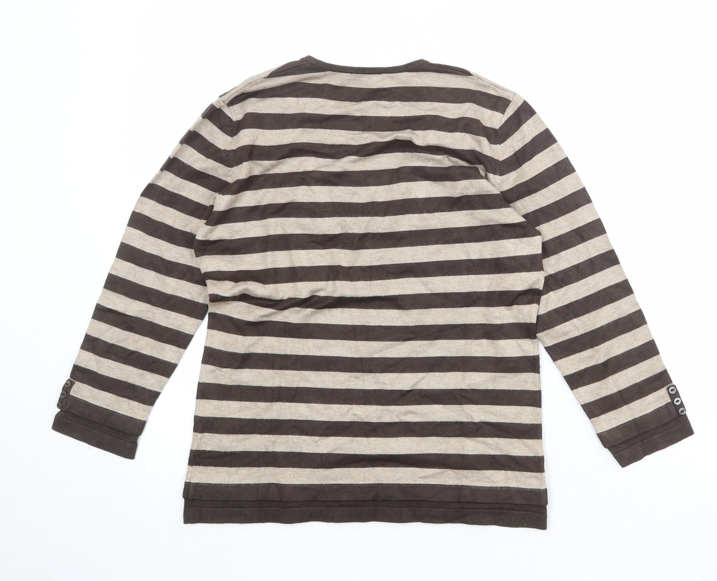 Bianca Womens Brown Striped Viscose Basic T-Shirt Size 10 Scoop Neck