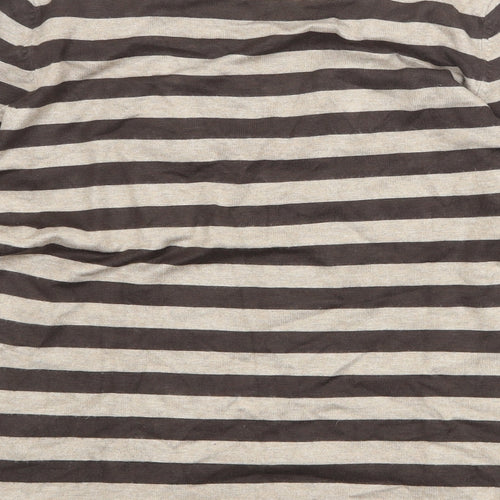 Bianca Womens Brown Striped Viscose Basic T-Shirt Size 10 Scoop Neck