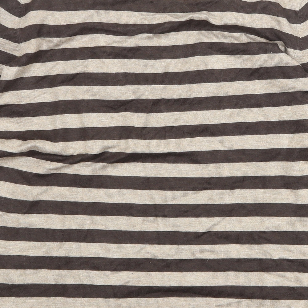 Bianca Womens Brown Striped Viscose Basic T-Shirt Size 10 Scoop Neck