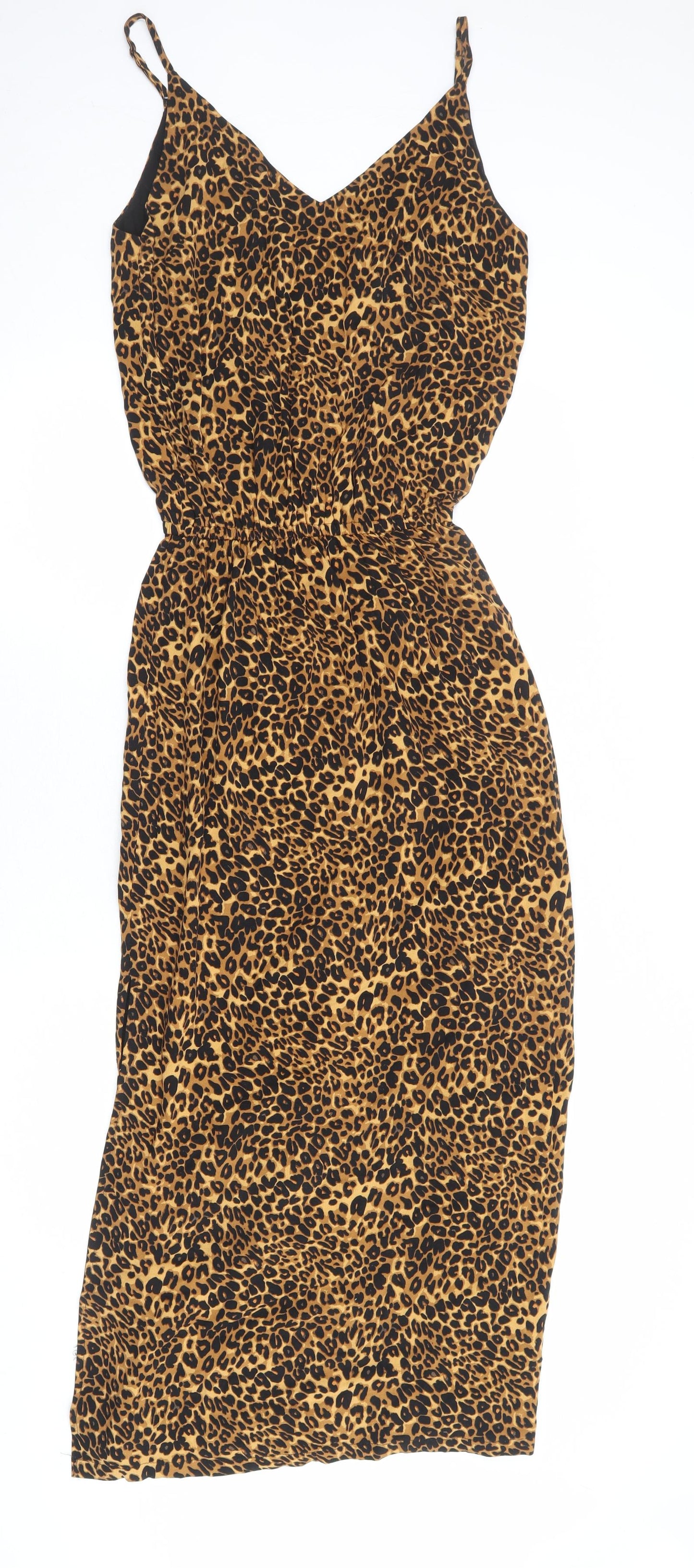 Hush Womens Brown Animal Print Viscose A-Line Size 8 V-Neck Pullover - Leopard Print