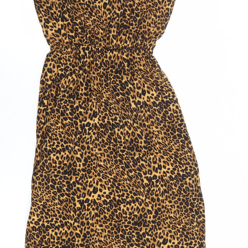 Hush Womens Brown Animal Print Viscose A-Line Size 8 V-Neck Pullover - Leopard Print