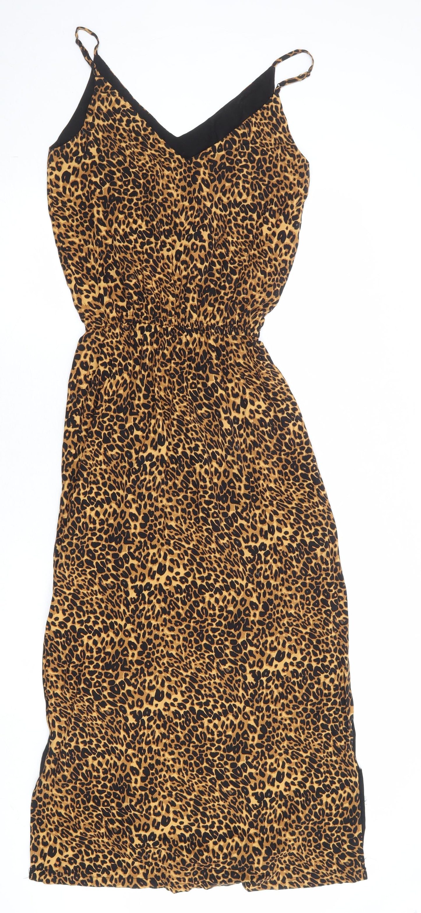 Hush Womens Brown Animal Print Viscose A-Line Size 8 V-Neck Pullover - Leopard Print