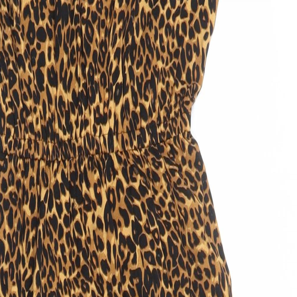 Hush Womens Brown Animal Print Viscose A-Line Size 8 V-Neck Pullover - Leopard Print