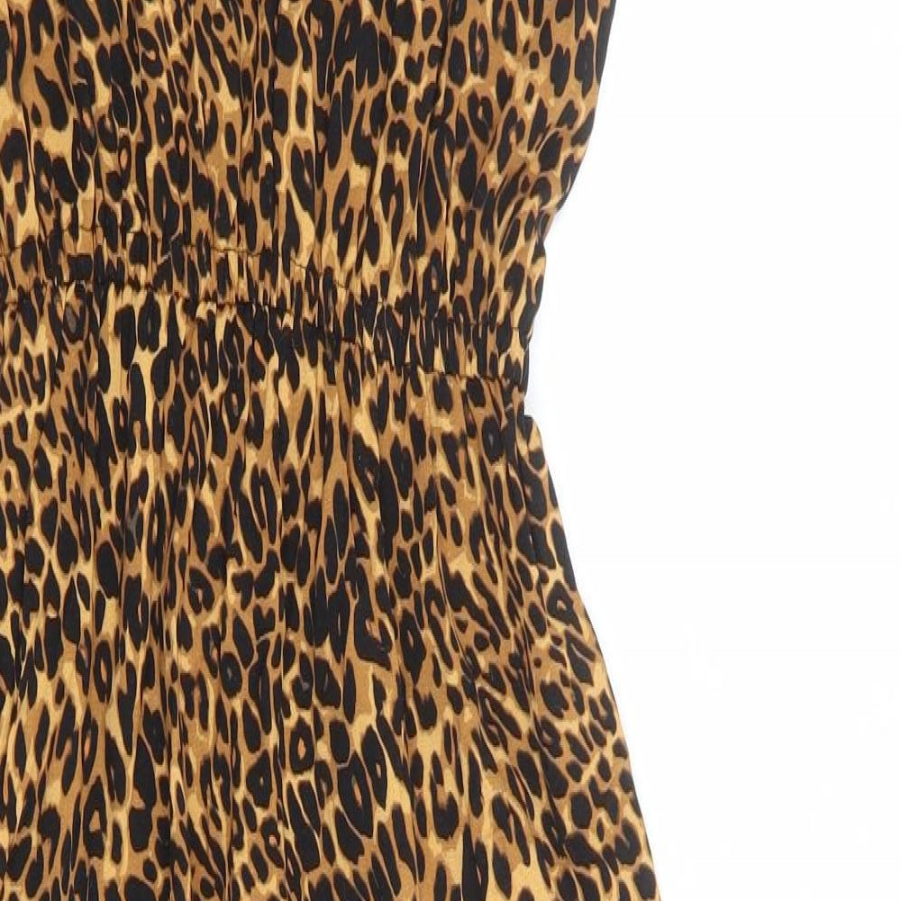 Hush Womens Brown Animal Print Viscose A-Line Size 8 V-Neck Pullover - Leopard Print